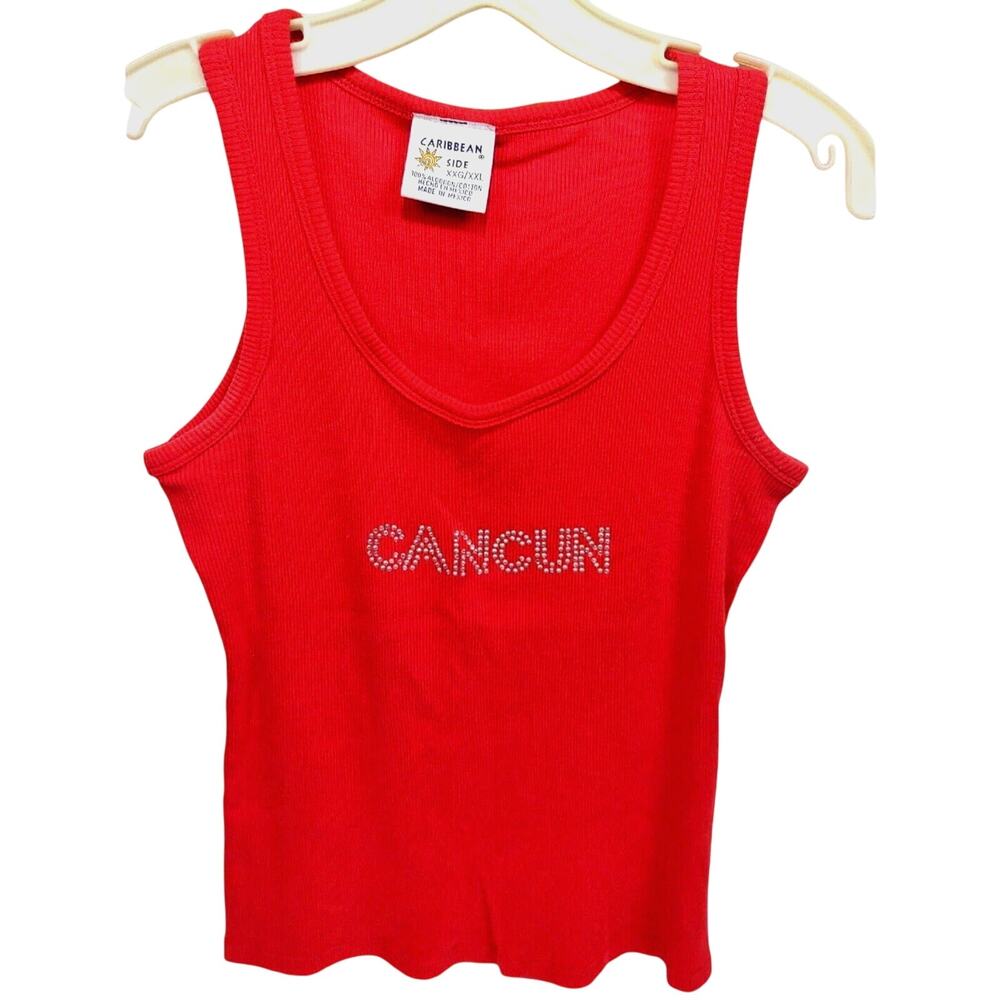 Cancun Mexico Women's Tank Top Caribbean Side Glitzy Sequins Racerback Vintage